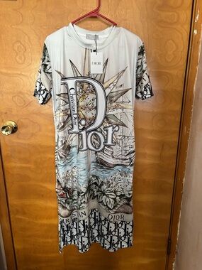 Dior White Multi Graphic Logo T-Shirt Dress
